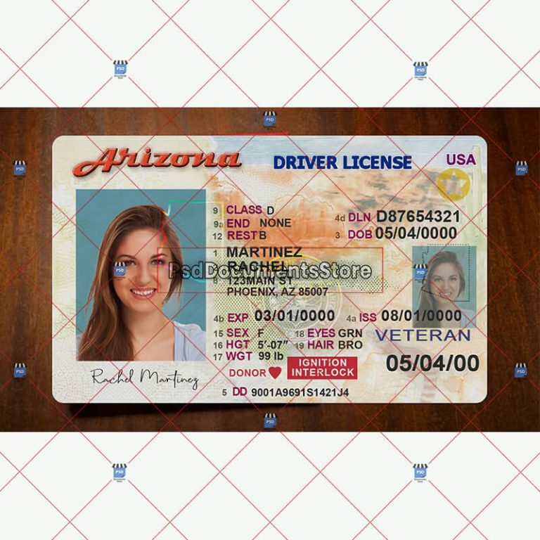 Arizona Driver S License Template PSD Documents Store   Arizonal Driving License Template New 768x768 